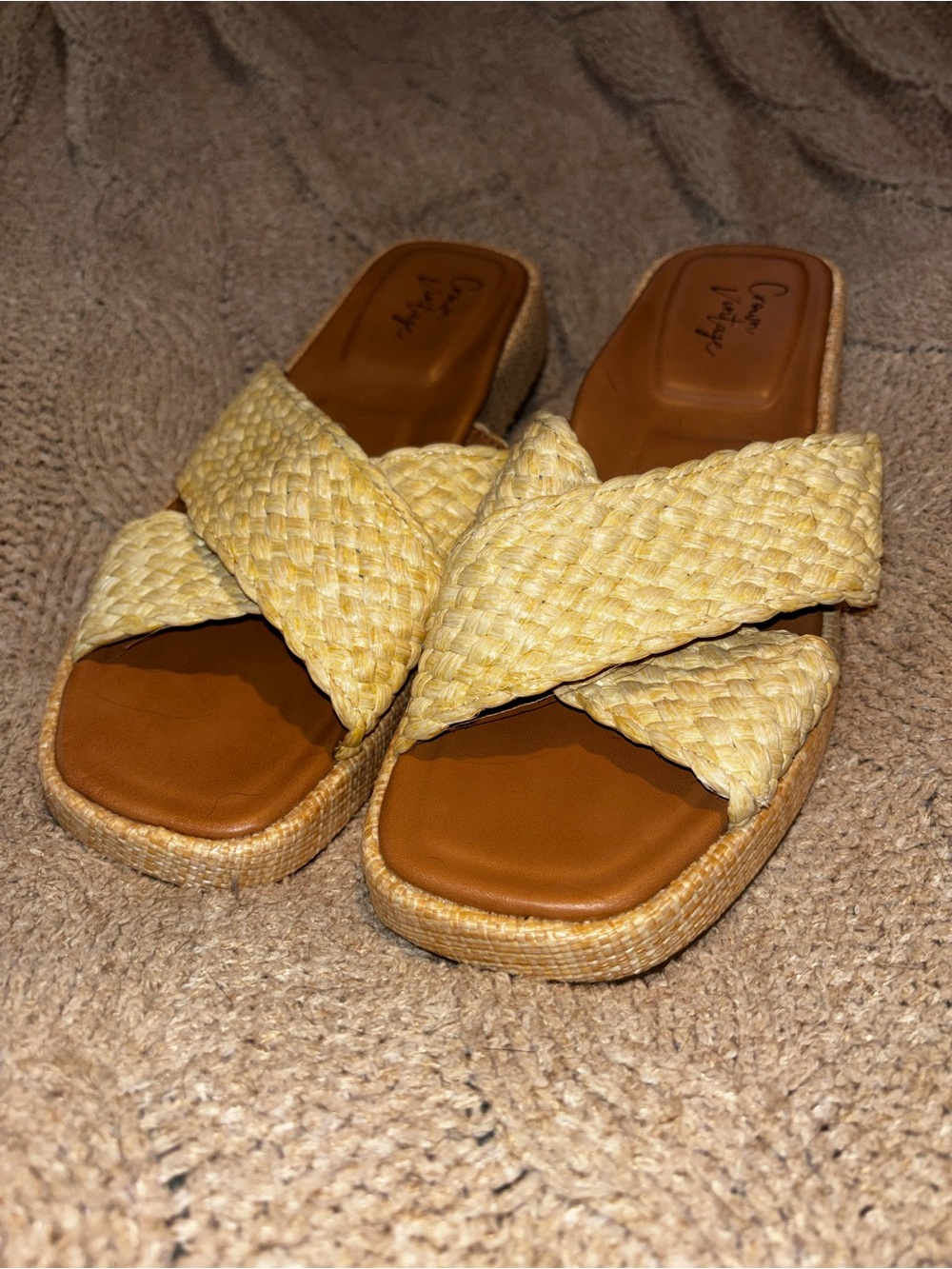 Crown Vintage Luna Woven Raffia Platform Sandals Size 8